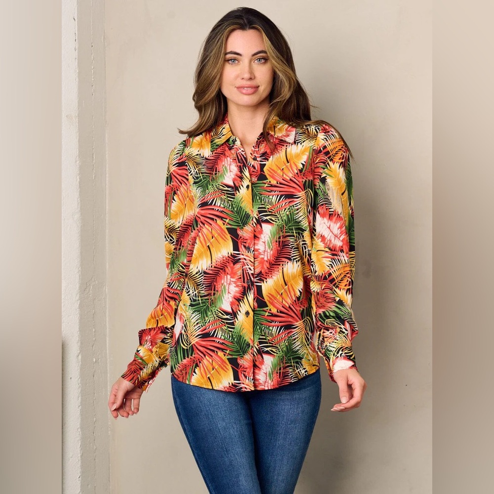 Tropical Print Button-Up Shirt - Multicolor